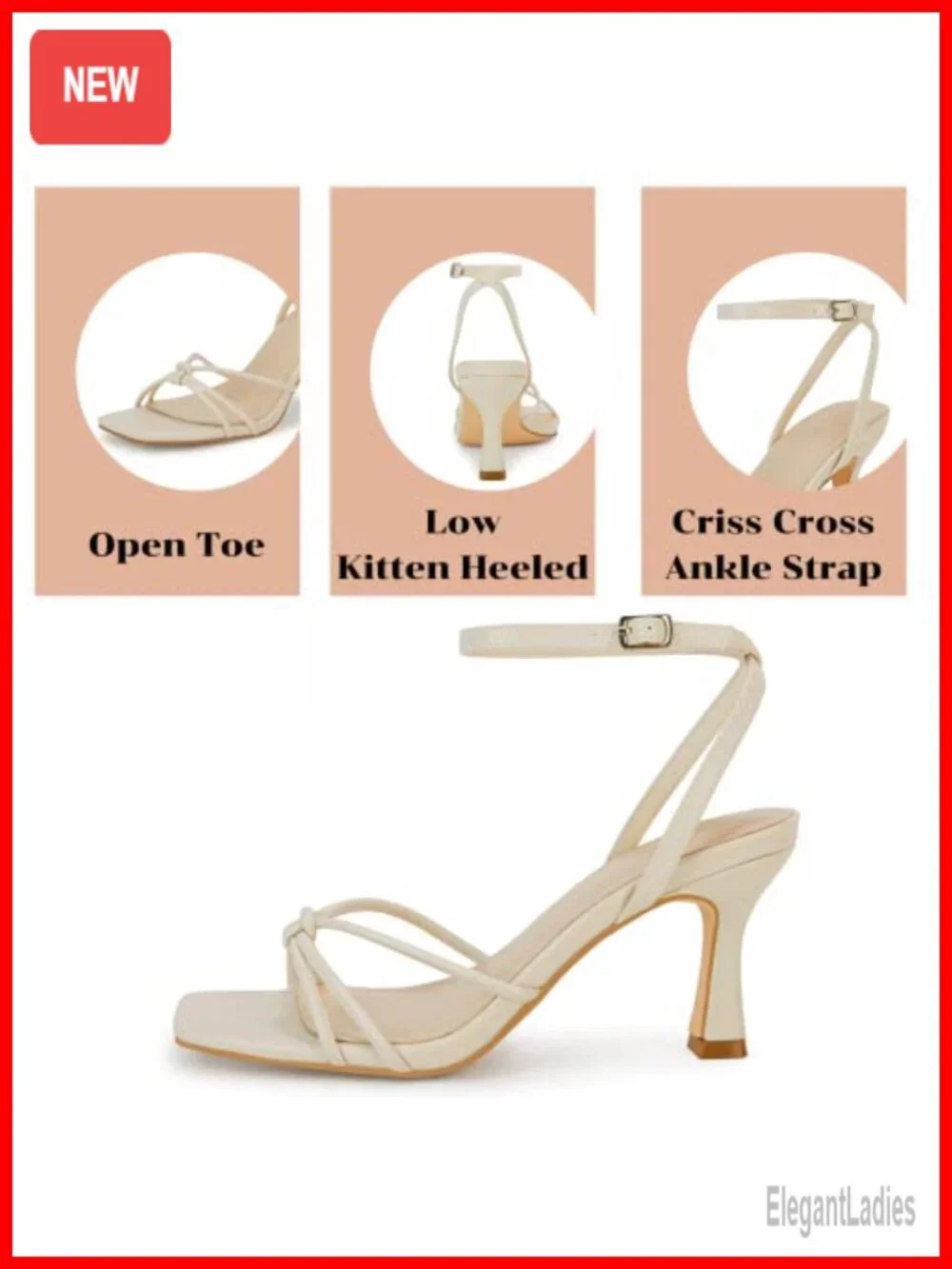 Faux Leather Stiletto Kitten Heel Sandals Square Open Toe Ankle Buckle Slingback